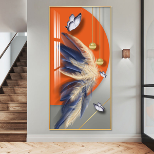 Quadro Astratto di Lusso Personalizzato <span class=keywords><strong>in</strong></span> Stile Nordico con Piume Colorate, Dipinto <span class=keywords><strong>in</strong></span> Cristallo e Porcellana <span class=keywords><strong>per</strong></span> Decorazione Soggiorno - Product Image 1