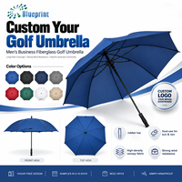 Payung Golf OEM 30 Inci Otomatis Buka Tahan Angin 40mph Fiberglass 210T Pongee Gagang Karet Anti Selip Ukuran Kustom Logo Hadiah