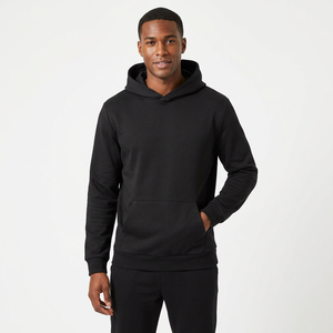 Sweat-shirt à capuche noir pour homme, manches longues, coupe classique, décontracté, respirant, en coton et polyester - Product Image 2