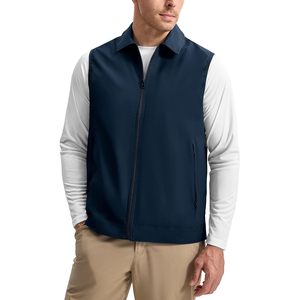<b>Men's</b> Golf <b>Vest</b> Lightweight Zip Windbreaker Casual Summer Outerwear With Pockets And Plaid Lining - Product Image 1