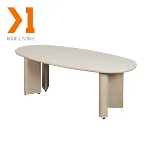 Factory Hot Sale Oval Sintered Stone Dining Table Large Ceramic Marble Top With Clay 4 Base For 6-8 People