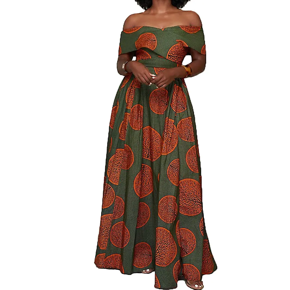 Fora Do Ombro Vestidos de Mulheres Elegantes Da Moda Estilo Africano Africano Venda Quente Impressão Verão Fenda Vestidos Das Mulheres Uma Palavra Colar