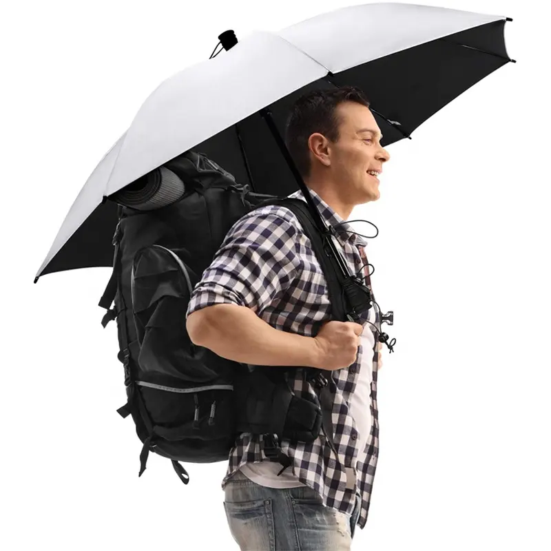 Ultraleve Grande 46 Reflexivo Prata Trekking Guarda-chuva Mochila Handsfree Umbrella Caminhadas Umbrella
