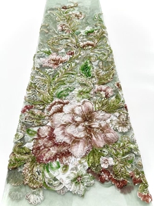 High Quality <strong>Heavy</strong> 3d Flower <strong>Lace</strong> Beaded Sequins <strong>Lace</strong> <strong>Fabric</strong> for Bridal Wedding Dresses Evening Dress Tulle <strong>Lace</strong> - Product Image 5