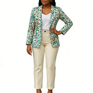 Damen Blazer & Hose 2-teiliges Set Vielseitiges Casual Formelles Büro-Outfit Atmungsaktiver Bedruckter Blazer-Anzug Sehe Fashionbisou - Product Image 1