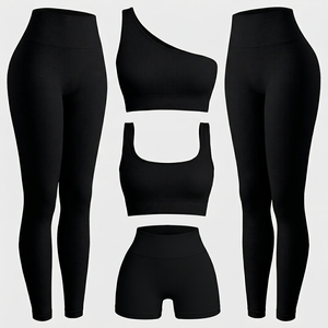 Soutien-gorge de yoga pour femme à maintien moyen, col ras du cou, bretelles spaghetti, bordure contrastante, écologique, extensible dans quatre directions, respirant, sans coutures - Product Image 1