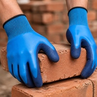 Gants tricotés bleus avec revêtement en latex froissé, gants de protection imperméables antidérapants pour la manipulation du poisson, l'agriculture, la cueillette en jardin