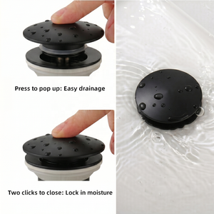 Bonde de lavabo moderne en laiton noir mat à ouverture par pression, avec système de vidange Click-Clack sans fente, pour salle de bain de luxe - Product Image 6