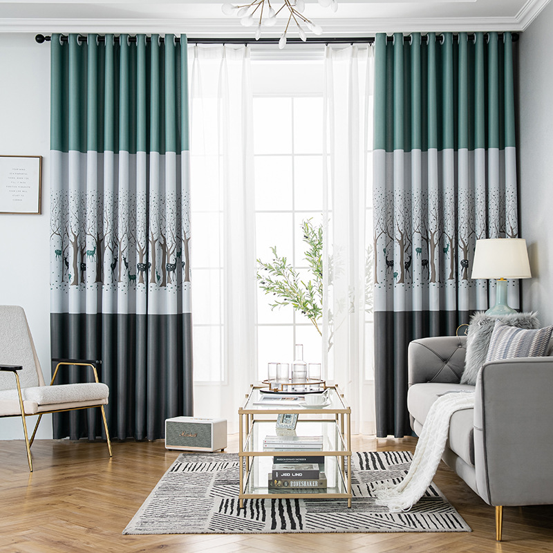 wholesale Cartoon Decorative deer and tree print Blackout window Curtains for the living room