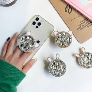 Good Quality Cute Rabbit Phone Support 360 Rotation Holder With Rhinestone Phone Ring Stand For Cell Phone