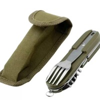 Ensemble de couverts pliables 7-en-1 en acier inoxydable pour camping et pique-nique, couteau, fourchette et cuillère multifonctionnels pour voyage