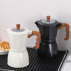 เครื่องชงกาแฟเอสเพรสโซแบบคลาสสิก หม้อ<span class=keywords><strong>กาแฟ</strong></span>สำหรับใช้ในบ้าน สีดำขาว พร้อมด้ามจับไม้ - Product Image 1