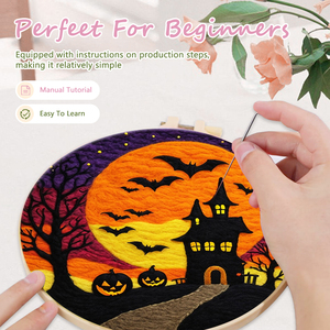 Para CHENISTORY Halloween DIY aguja de lana fieltro paisaje bordado Kit <span class=keywords><strong>pintura</strong></span> hecha a mano <span class=keywords><strong>con</strong></span> soporte de lienzo - Product Image 4