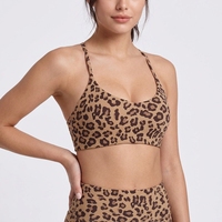 Soutien-gorge de sport imprimé léopard pour femme, dos croisé élégant, fines bretelles, haute élasticité, ajusté, respirant, pour fitness et yoga