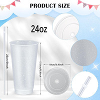 Gobelet en plastique PP transparent scintillant, écologique, jetable, avec logo personnalisable, avec couvercle et paille pour les fêtes d'anniversaire