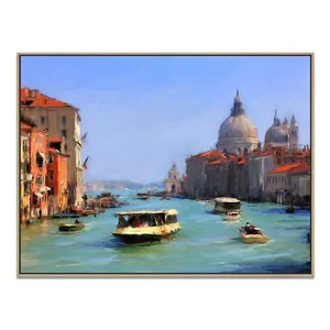 调色板刀印象派船图片船丙烯酸墙艺术装饰手工威尼斯浪漫风景油画