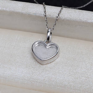 S925 Silver Tire <b>Small</b> Heart Shaped Flat Bottom Pendant DIY Pearl Jewelry Accessories Empty <b>Tray</b> 4059 - Product Image 1