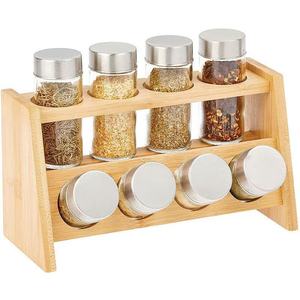 Estante de especias de bambú de doble capa con tapas metálicas herméticas, organizador de almacenamiento de cocina para especias y condimentos - Product Image 4