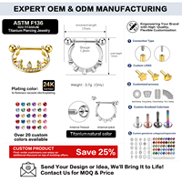 Vente en gros de barres de piercing pour tétons en titane ASTM F136, 14G, 1,6 mm, avec zircone cubique, barre droite, bijoux de piercing pour femmes