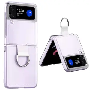 Wholesale Ring Holder Transparent Phone Case Mobile Flip Cover for Samsung Galaxy Z Flip4 5G Crystal phone Cover