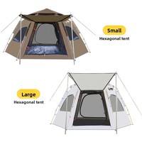 Tente hexagonale extérieure entièrement automatique Protection solaire étanche Ouverture rapide Tente familiale de parc portable Structure de deux chambres
