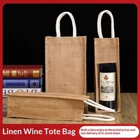 Sacs d'emballage pour spiritueux en jute, pochettes à vin personnalisées imprimées avec fenêtre transparente pour bouteilles