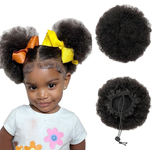 Extension <span class=keywords><strong>de</strong></span> Cheveux Synthétiques <span class=keywords><strong>Afro</strong></span> Puff Chignon Durable avec Cordon <span class=keywords><strong>de</strong></span> Serrage <span class=keywords><strong>Queue</strong></span> <span class=keywords><strong>de</strong></span> <span class=keywords><strong>Cheval</strong></span> Noir 4 Pouces Pratique Fluffy Kinky Curly Kid Hair - Product Image 1