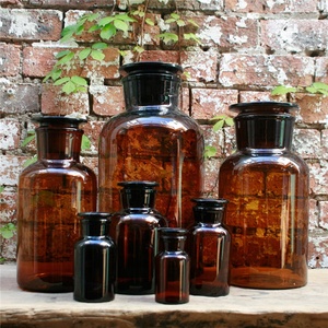 1000ml 500ml 250ml 125ml 60ml 30ml <strong>Wholesale</strong> Wide Mouth Glass <strong>Amber</strong> Apothecary <strong>Jars</strong> with Lids - Product Image 1