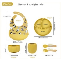 Assiettes pour tout-petits, 6 pièces, en silicone de qualité alimentaire, avec ventouse, assiette divisée, sans BPA, durable, motif de dessin animé, ensemble pour l'autonomie alimentaire du bébé