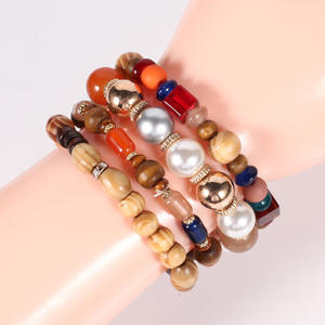 <b>Beaded</b> <b>Bracelets</b> Women's Wood Imitation Pearl Bohemia Style Multi Layer With Tassel Star Butterfly Charm Gift Jewelry - Product Image 3