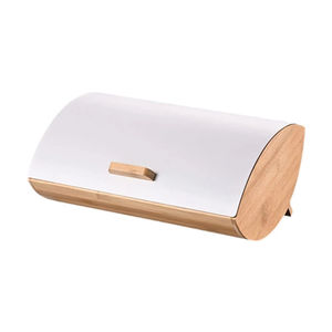 Bamboo Bread <b>Box</b> Flip Top <b>Storage</b> Container Kitchen Countertop Bread Pastry Snack Organizer <b>Beige</b> Black Solid Color - Product Image 5