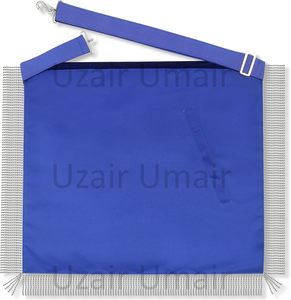 Delantal Masónico de Maestro Masón de la Logia Azul con Compás Cuadrado y Bordado Plateado, Accesorio Formal de Algodón Blanco en Venta - Product Image 3