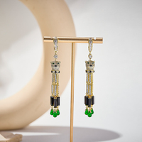 Agile Cheetah Tassel Boucles d'oreilles à la mode et cool émail noir vert perle pendentif charme sauvage bijoux de style indien moyen pour femmes
