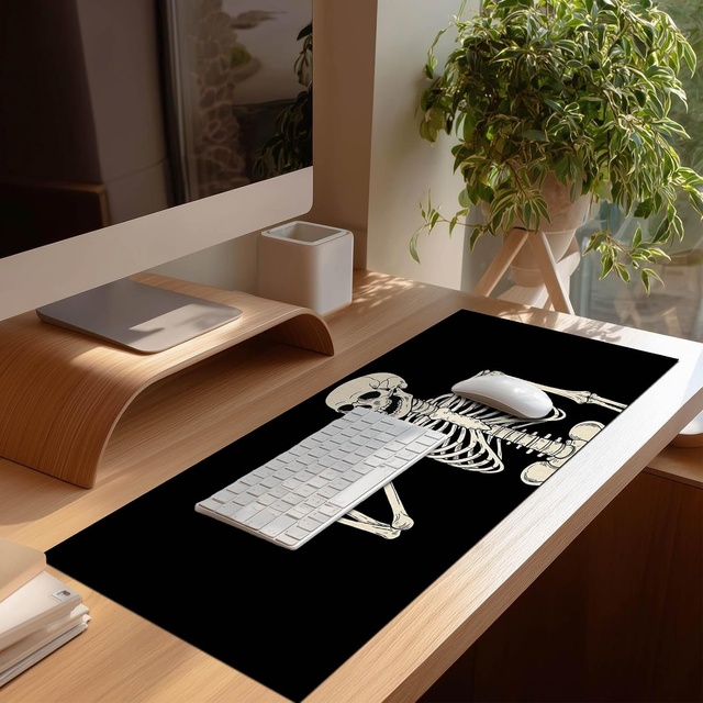 Gaming Mouse Pad 31.5x11.8 Inch Non-Slip Rubber Base Large Desktop Mat Skeleton Line Art Design for Home Office Gaming