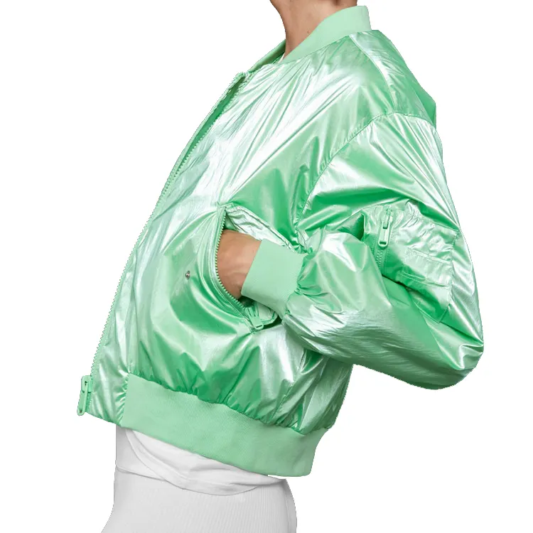Alta Qualidade Peso Leve 100% Nylon Impermeável Completo Zip Up Mulheres Blusão Bomber Jacket