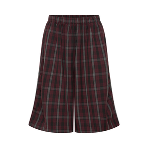Wholesale High Quality Cotton Custom Women Plaid Elastic Waist Wide Leg Bermuda Shorts Loose Baggy Checkered <b>Culotte</b> Shorts - Product Image 4