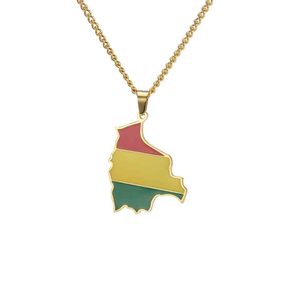 Collar de mapa de Bolivia esmaltado para mujeres y hombres, colgante de bandera boliviana de acero inoxidable, regalo de joyería de moda - Product Image 1