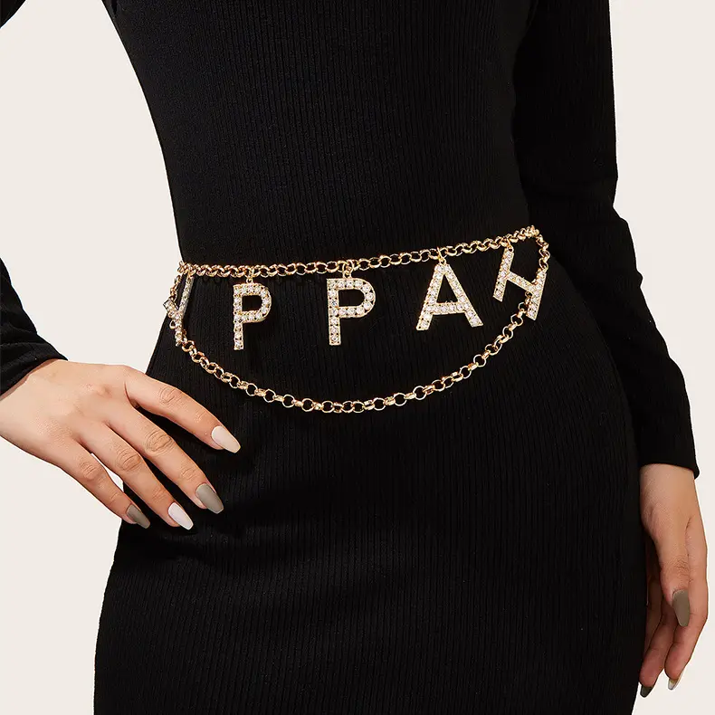 Ins hot style oro metallo ciondolo cintura a catena in vita nuovi accessori moda ragazze multistrato oro lettera corpo cintura a catena per le donne