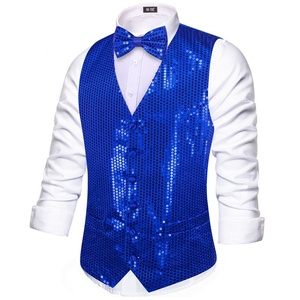 Hi-Tie Gilet da Uomo Slim Fit in Paillettes con Scollo a V Dorato Lucido per Feste di Natale Elegante <span class=keywords><strong>Panciotto</strong></span> con <span class=keywords><strong>Papillon</strong></span> Set 2 Pezzi - Product Image 6