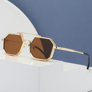 QSKY nouveau design bas prix rétro petite monture carrée polygonale double faisceau pare-<span class=keywords><strong>soleil</strong></span> personnalisé métal logo steampunk lunettes de <span class=keywords><strong>soleil</strong></span> - Product Image 1