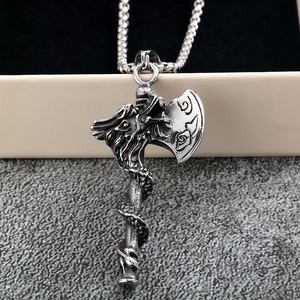 Collier pendentif hache de dragon en acier inoxydable pour homme, design asymétrique double face, bijou cadeau, accessoire de mode - Product Image 4