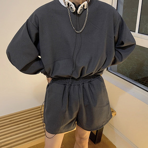Vêtements d'été 100% en coton pour hommes Ensemble deux pièces gaufré Survêtement d'extérieur à manches longues T Shirt avec short Ensembles vierges 2 pour hommes - Product Image 4