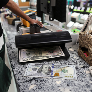 เครื่องตรวจจับธนบัตรขนาดเล็กที่เรียกว่าเครื่องตรวจจับธนบัตรเครื่องฉายภาพรังสี UV เร็วแบบ DC-318จากพลาสติก - Product Image 1