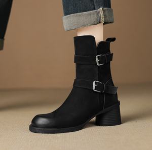 Women's Ankle Boots Pointed Toe Genuine Leather Upper ZIP Closure <b>Rubber</b> Outsole <b>Block</b> Heel High Heel All Seasons - Product Image 2