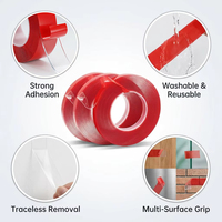 Cinta Adhesiva Nano Impermeable Roja de Doble Cara, Resistente al Calor, Lavable y Reutilizable de 5m para Unir Alfombras, Pósters de Pared y Uso Doméstico