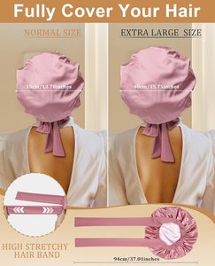 Custom Logo Foldable Extra Long Single Layer Silk Satin Bonnet Long Tail <b>Wrap</b> Braids Sleep Night Cap with Tie Band Hair Care - Product Image 3