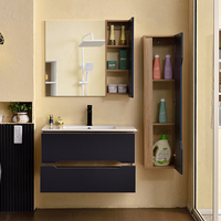 Meuble-lavabo moderne en bois massif résistant à l'eau avec miroir encadré et vasques pour salle de bain, idéal pour ferme et hôtel, avec lavabo en céramique