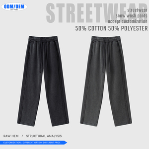 Pantalones de chándal de forro polar para hombre estilo Hip Hop vintage, diseño patchwork con efecto lavado a la nieve, con cordón ajustable, servicio OEM. - Product Image 5