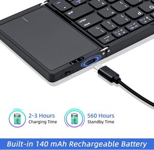 Plastic Portable Mini Three-Folding bluetooth Keyboard Wireless Touchpad English keyboard Laptop for IOS <b>Android</b> iPad - Product Image 6