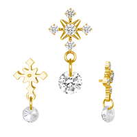 Perhiasan Tindik Anting Labret Titanium ASTM F136 CZ Berulir Internal, Cincin Hidung, Perhiasan Tubuh